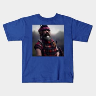 Scottish Highlander in Clan Tartan Kids T-Shirt